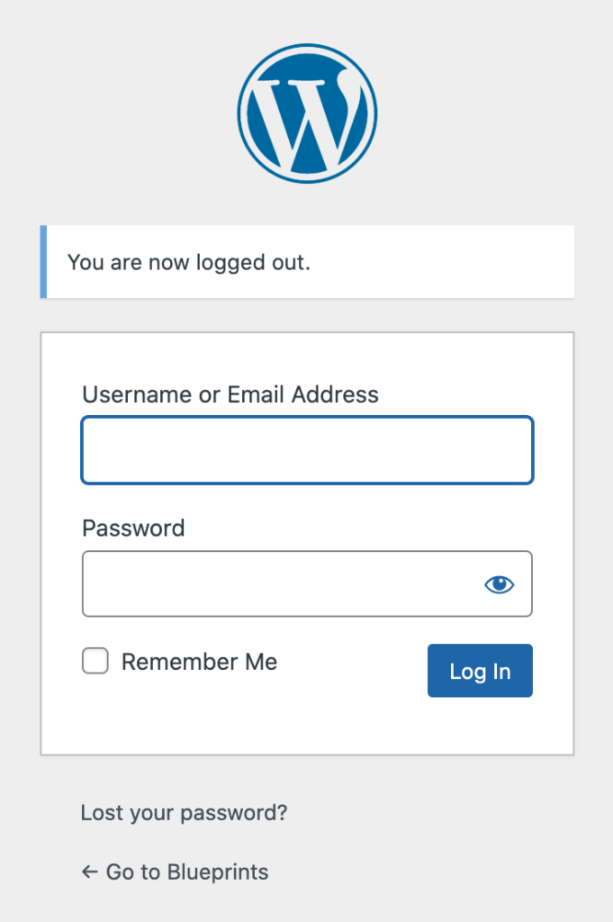 wordpress local Admin login